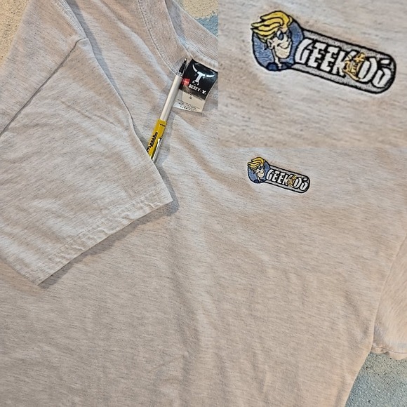 Hanes Beefy-T Other - VTG Geekdo Mens L Grey Embroidered Patch T Shirt Comic Con Geek Dó Y2K Beefy-T
